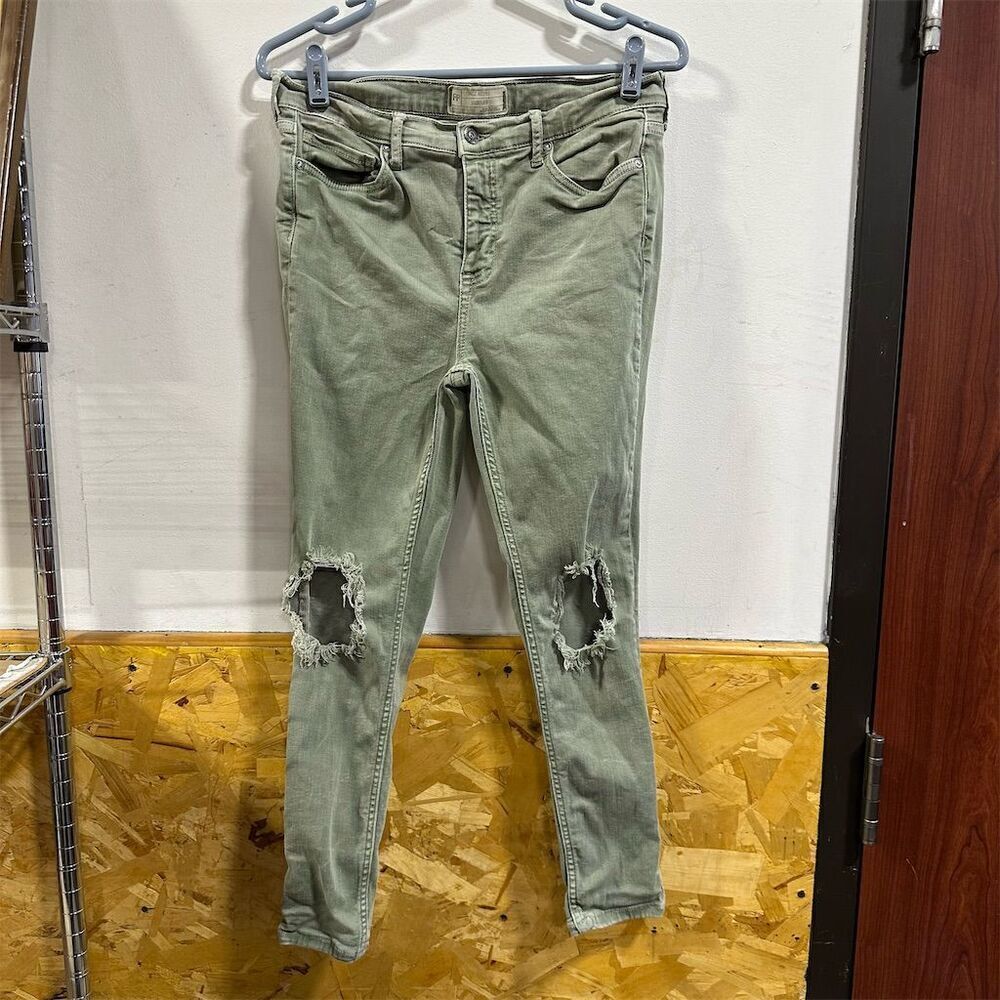 Free People Women's Light Green Ripped Skinny Jeans Size 29